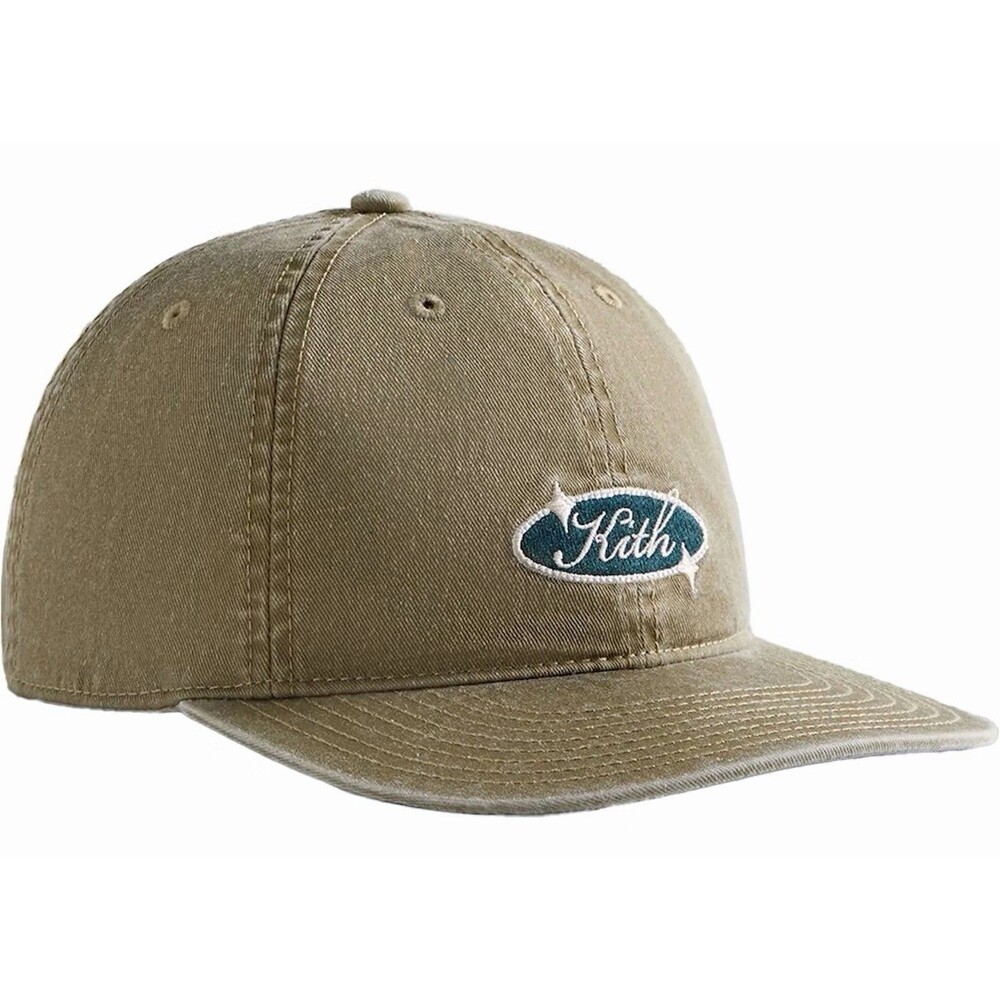 Kith & Kin Script Logo Khaki Tan Cotton Twill Dad Hat Adjustable Leather Strap